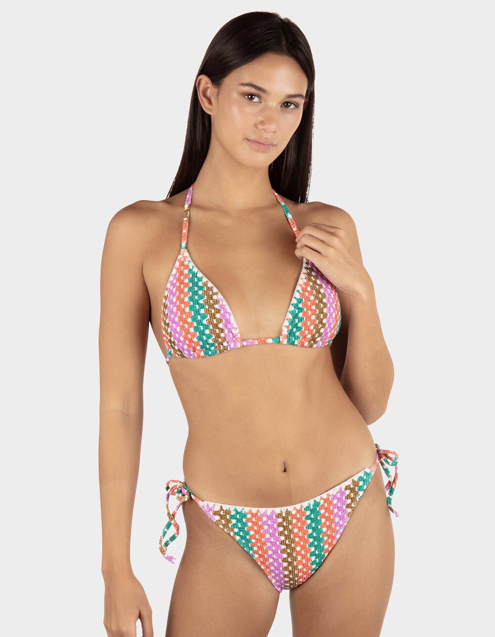 HURLEY Printed Stripe Crochet Scrunch Cheeky Tie Side Womens Bikini Bottoms