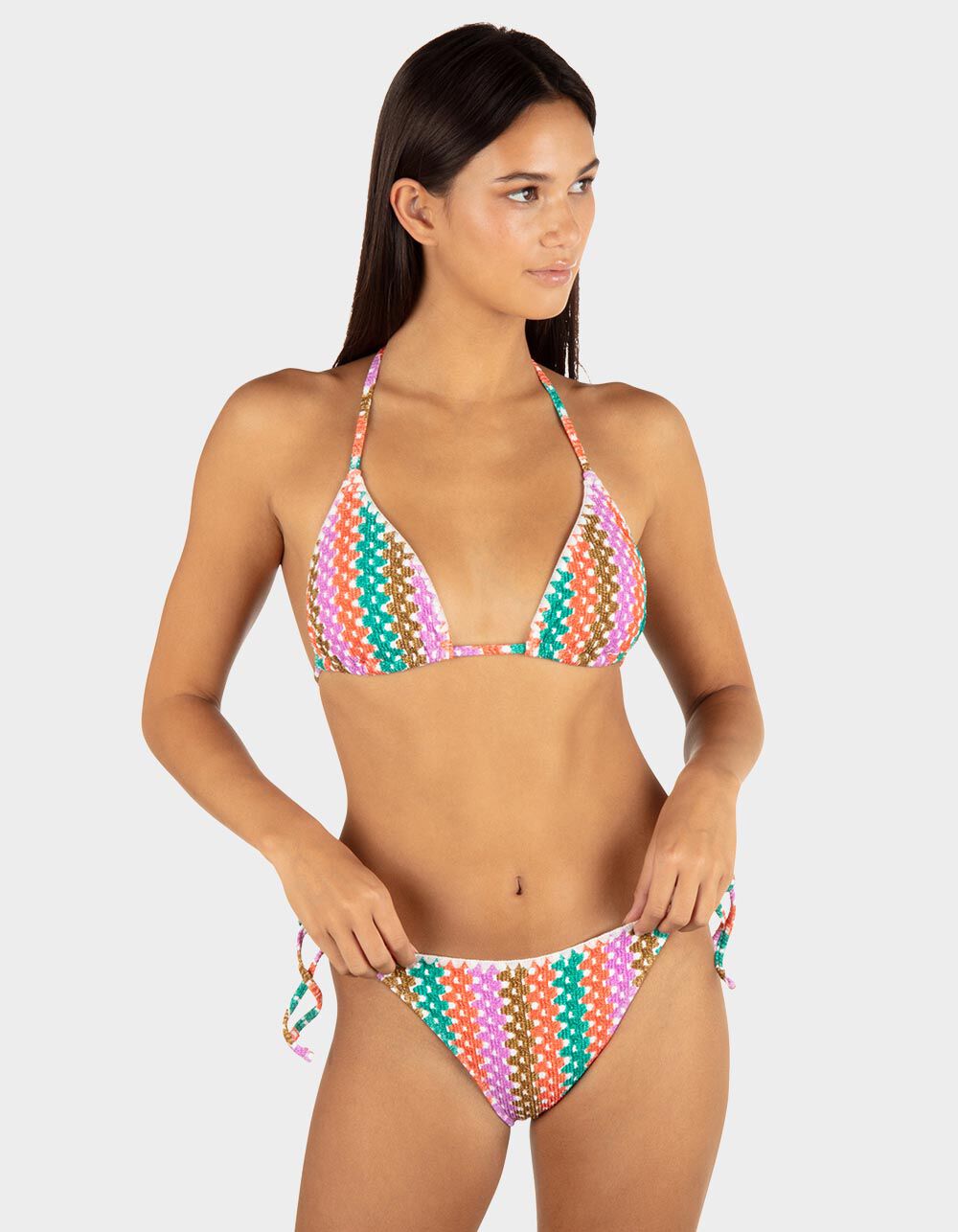 HURLEY Printed Stripe Crochet Scrunch Classic Tri Womens Bikini Top