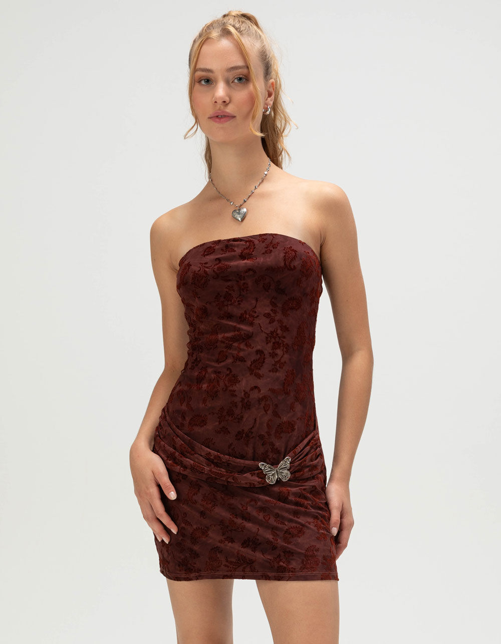 WEST OF MELROSE Flocked Womens Tube Dress