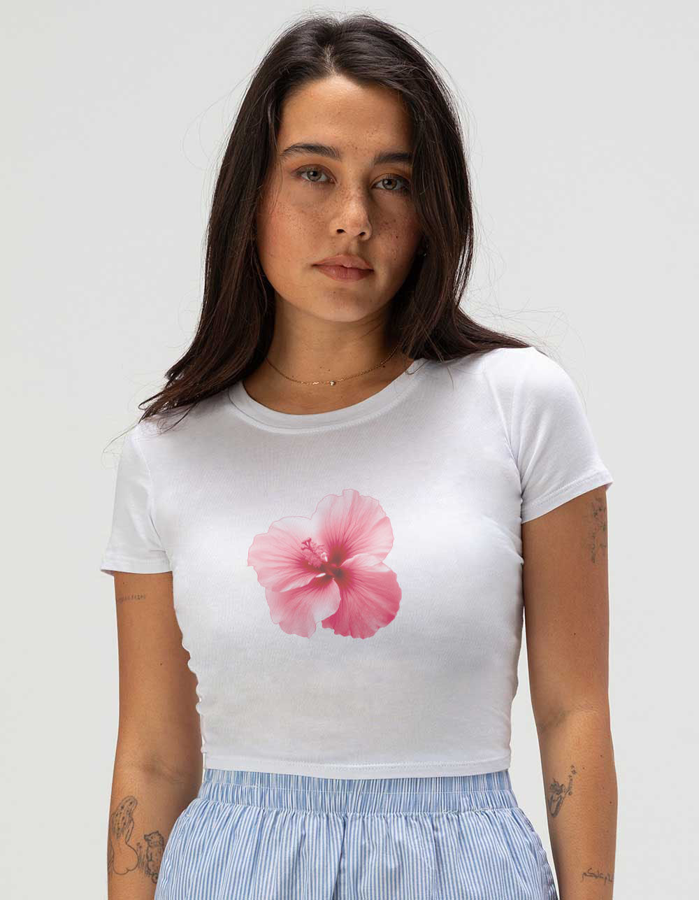 HIBISCUS Pink Floral Womens Baby Tee