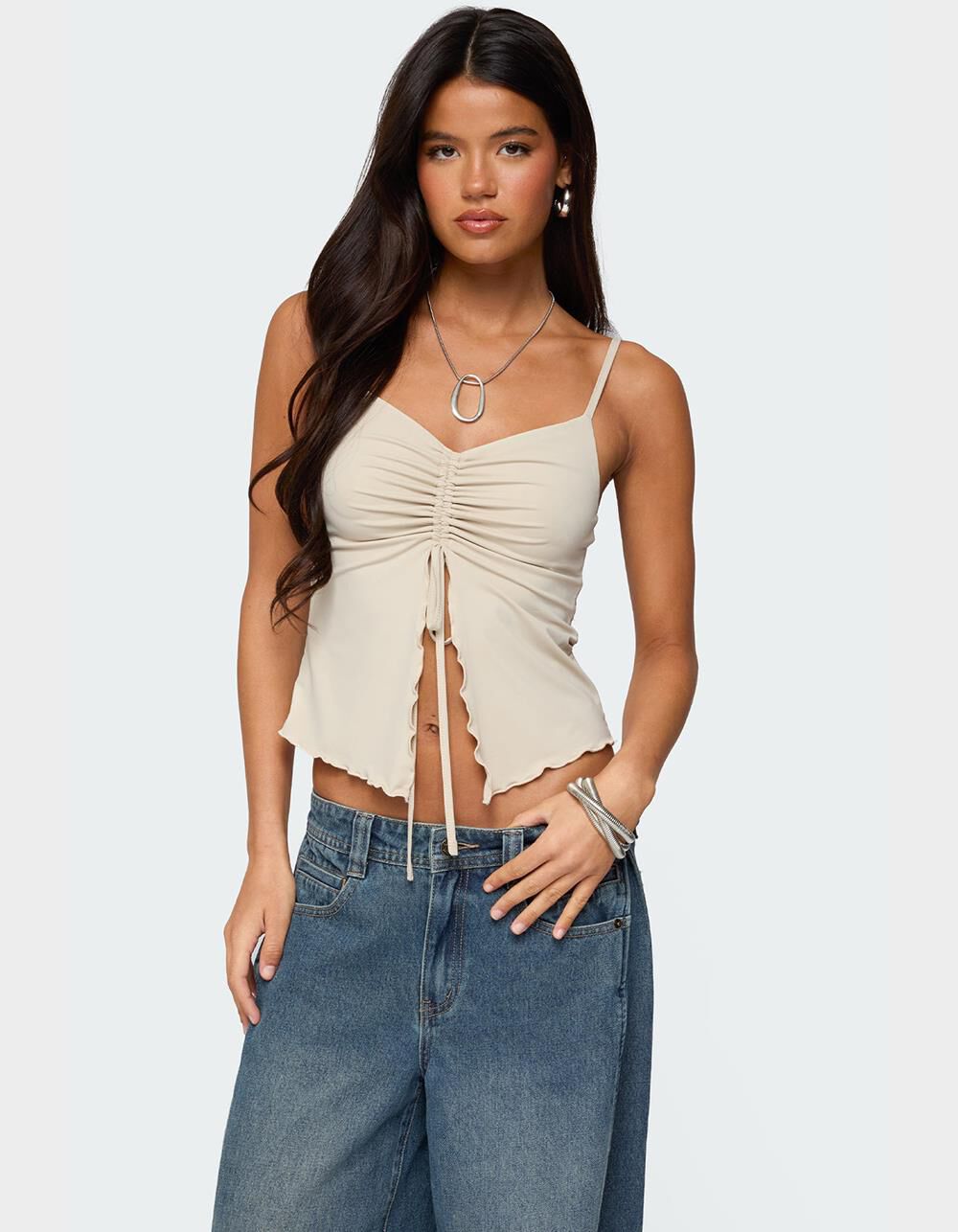 EDIKTED Landon Drawstring Split Front Top