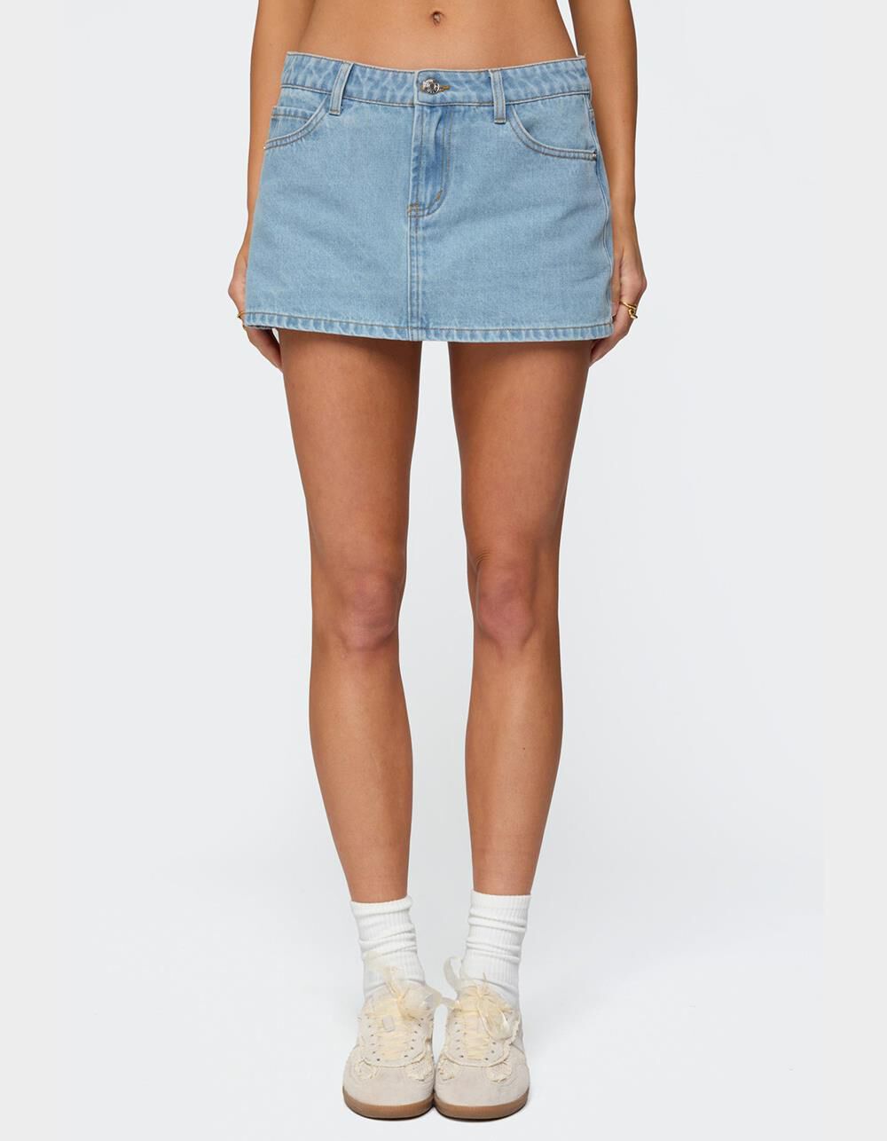 EDIKTED Eyelet Bows Denim Mini Skirt