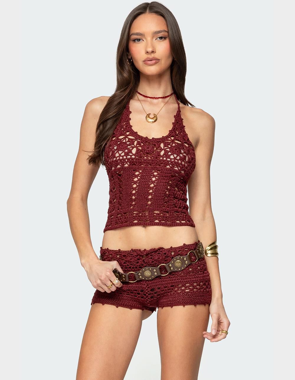 EDIKTED Kelani Crochet Halter Top