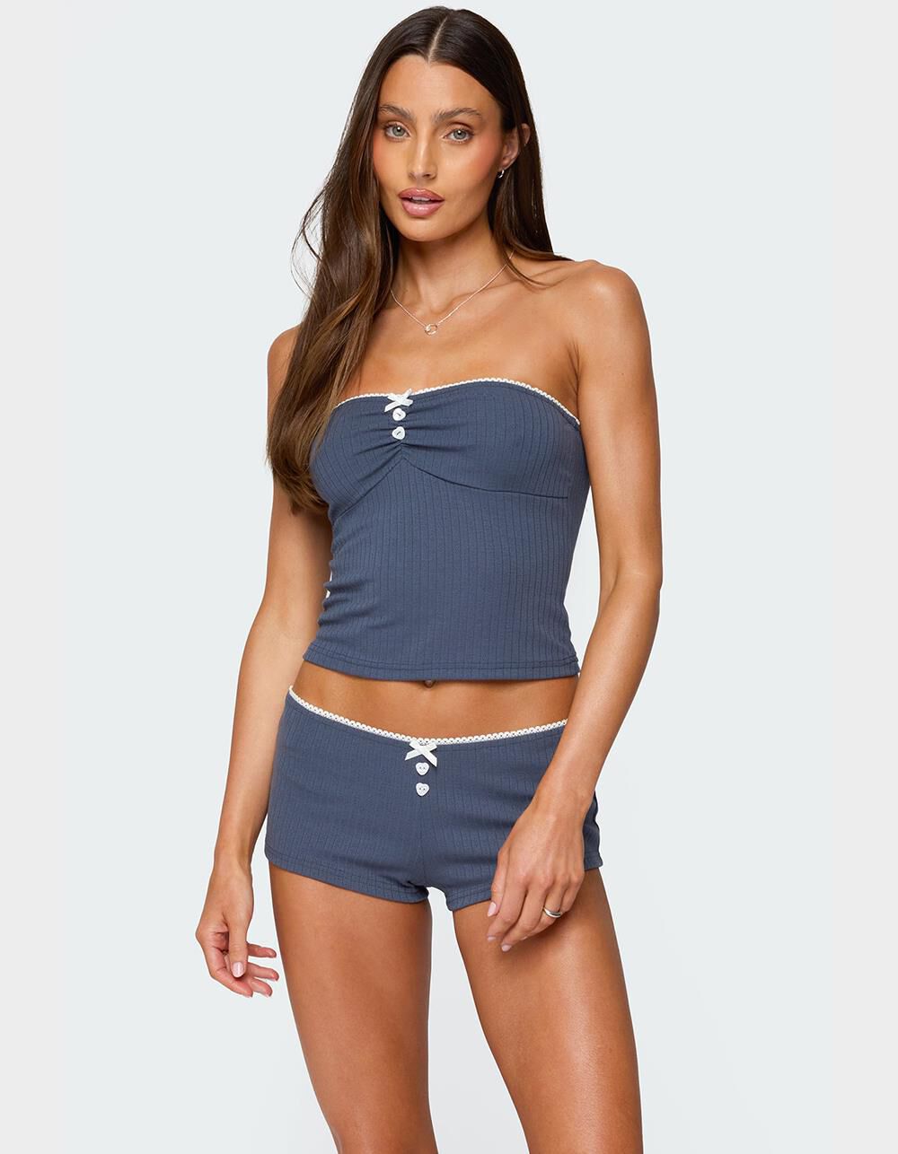 EDIKTED Isela Contrast Pointelle Tube Top