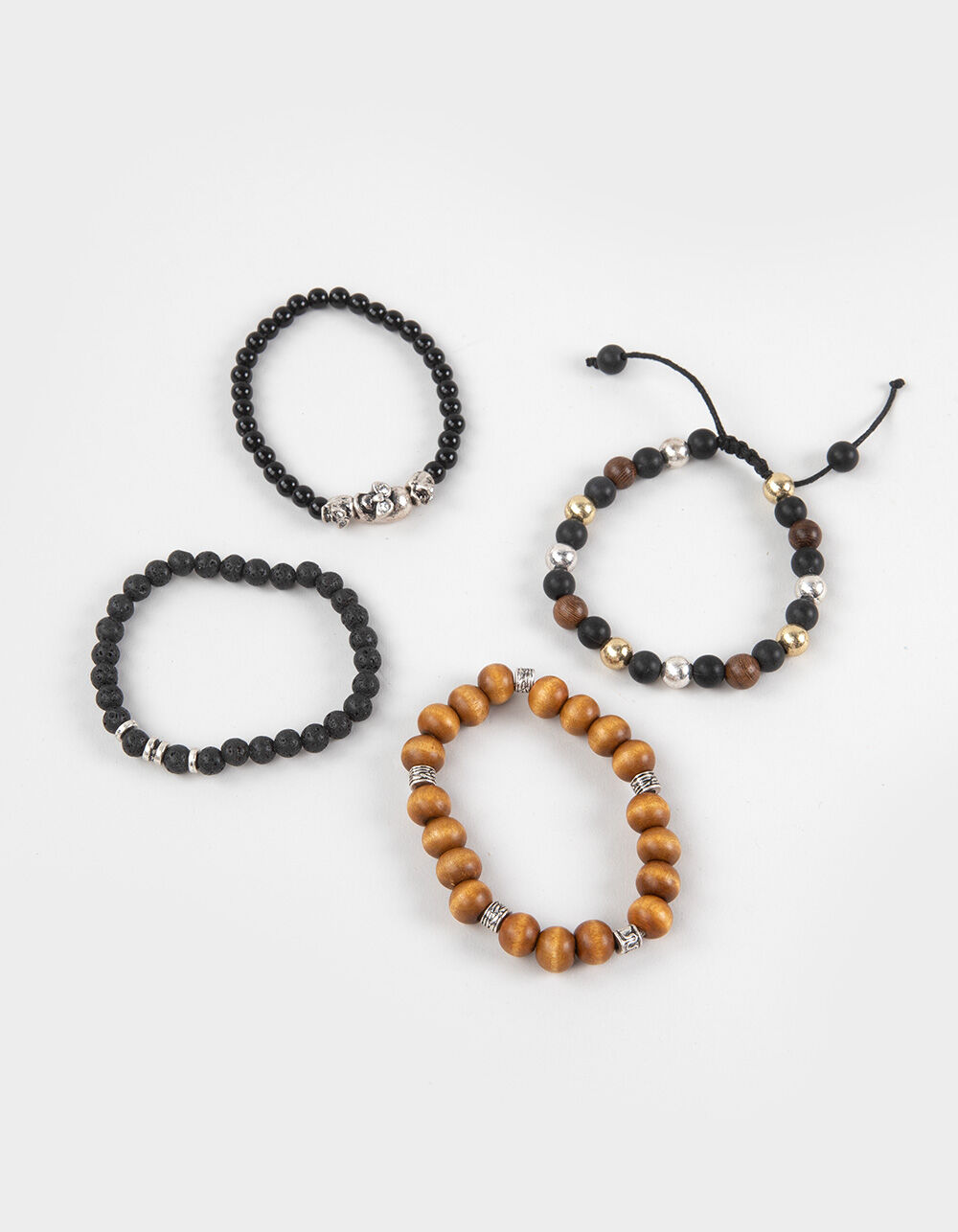 RSQ Mens 4 Pack Wood Beads/Skulls Bracelets