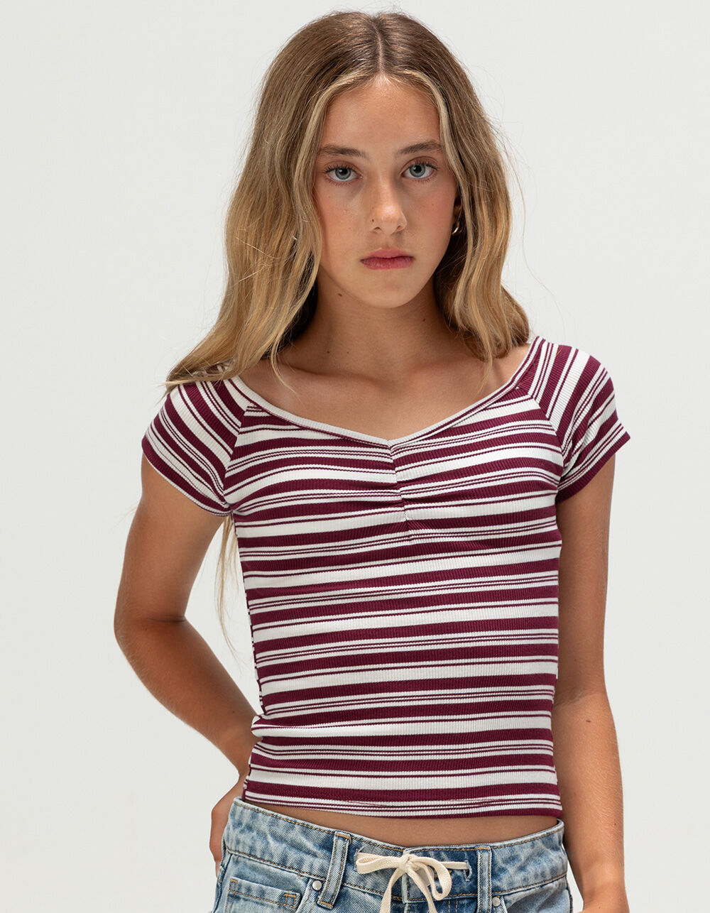 FULL TILT Stripe Cinch Girls Tee