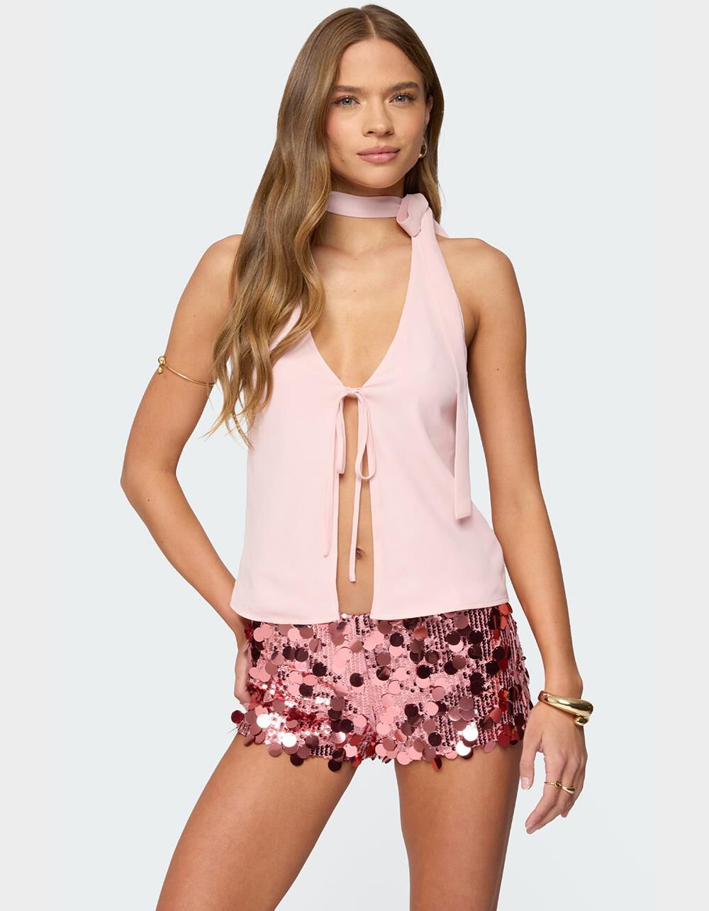 EDIKTED Rivere Split Front Halter Top