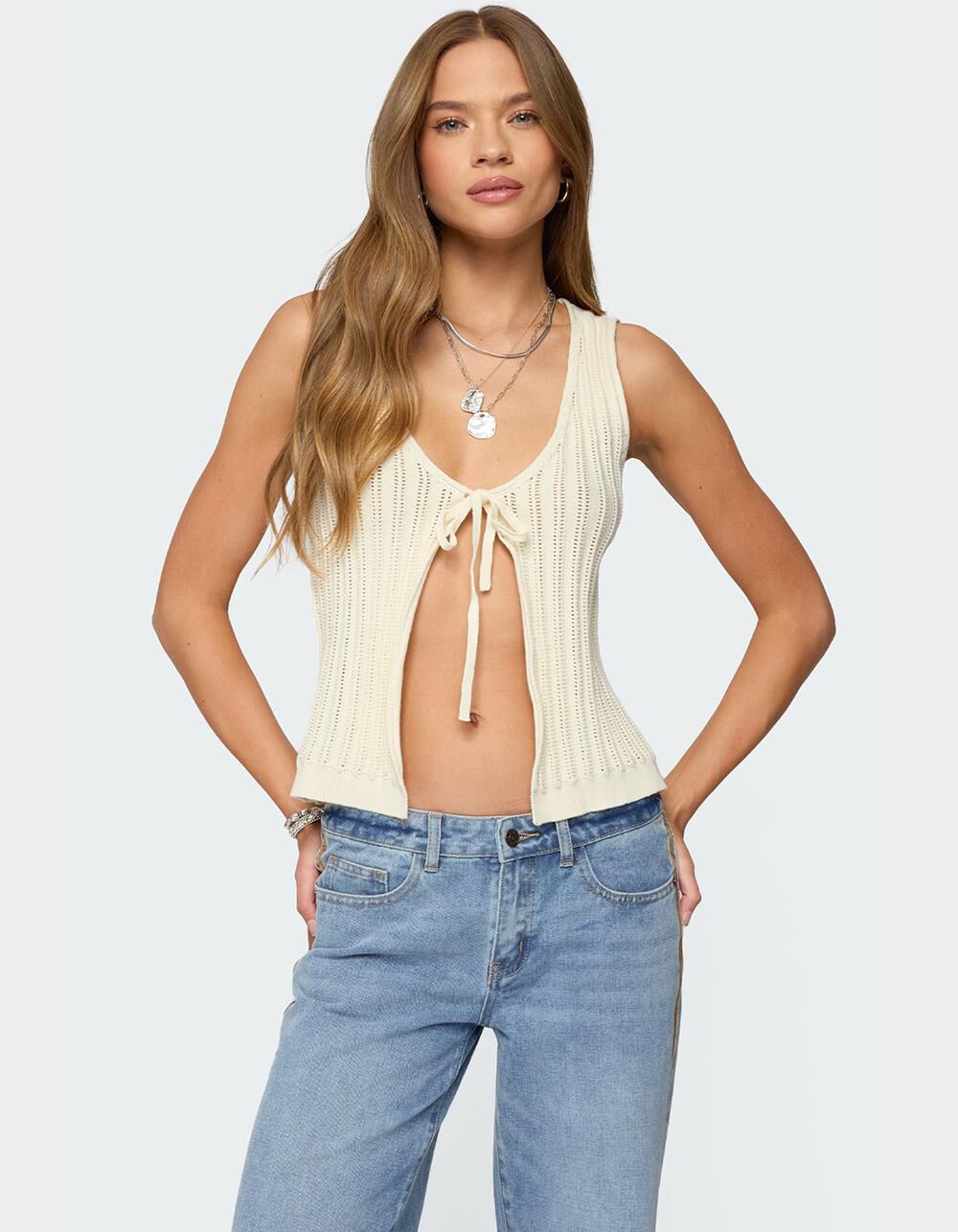 EDIKTED Verona Split Front Knit Top