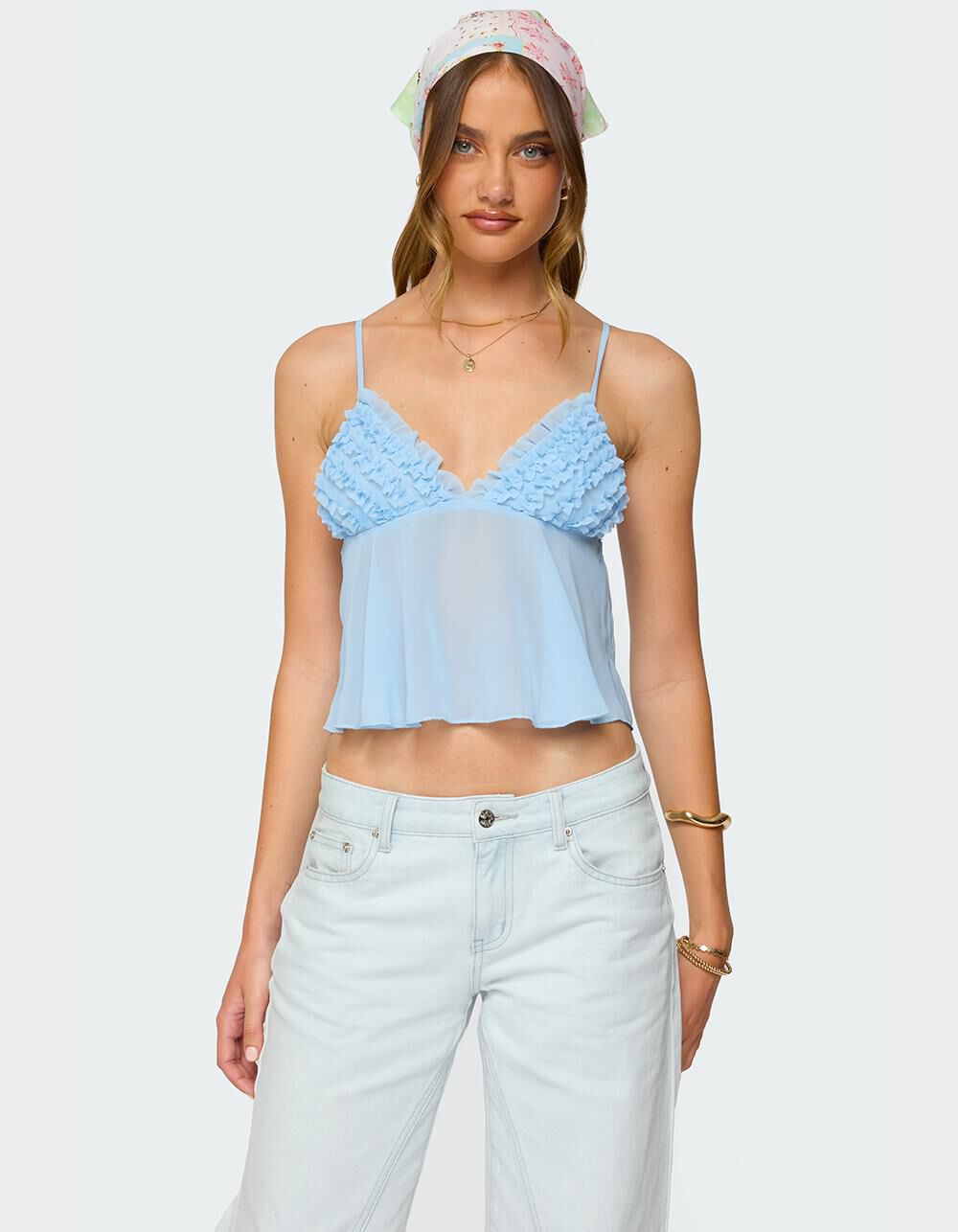 EDIKTED Ruffle Sheer Chiffon Babydoll Tank Top
