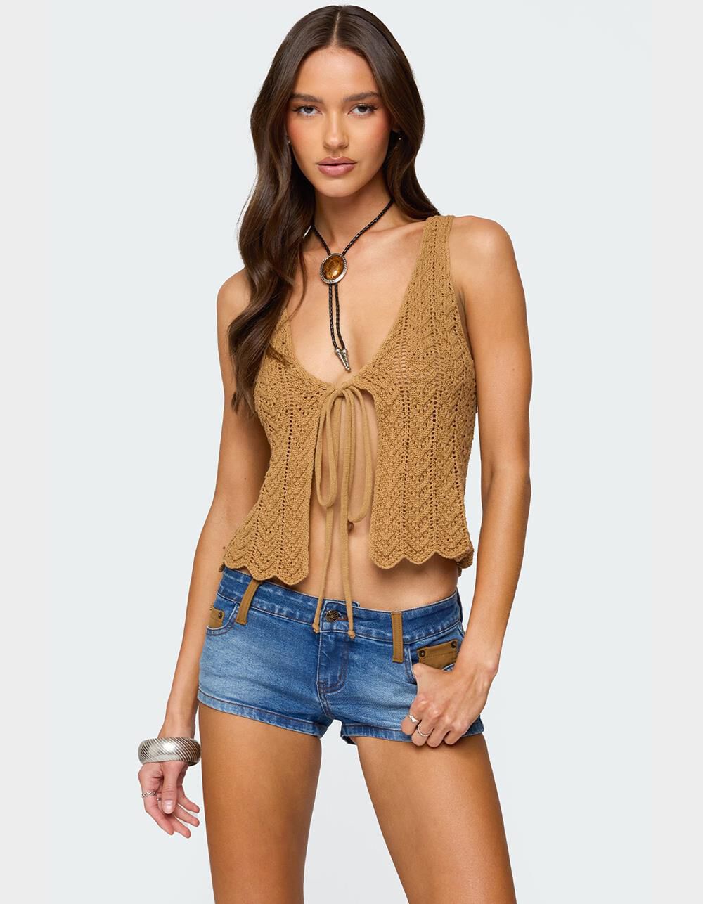 EDIKTED Sadiee Split Front Knit Top