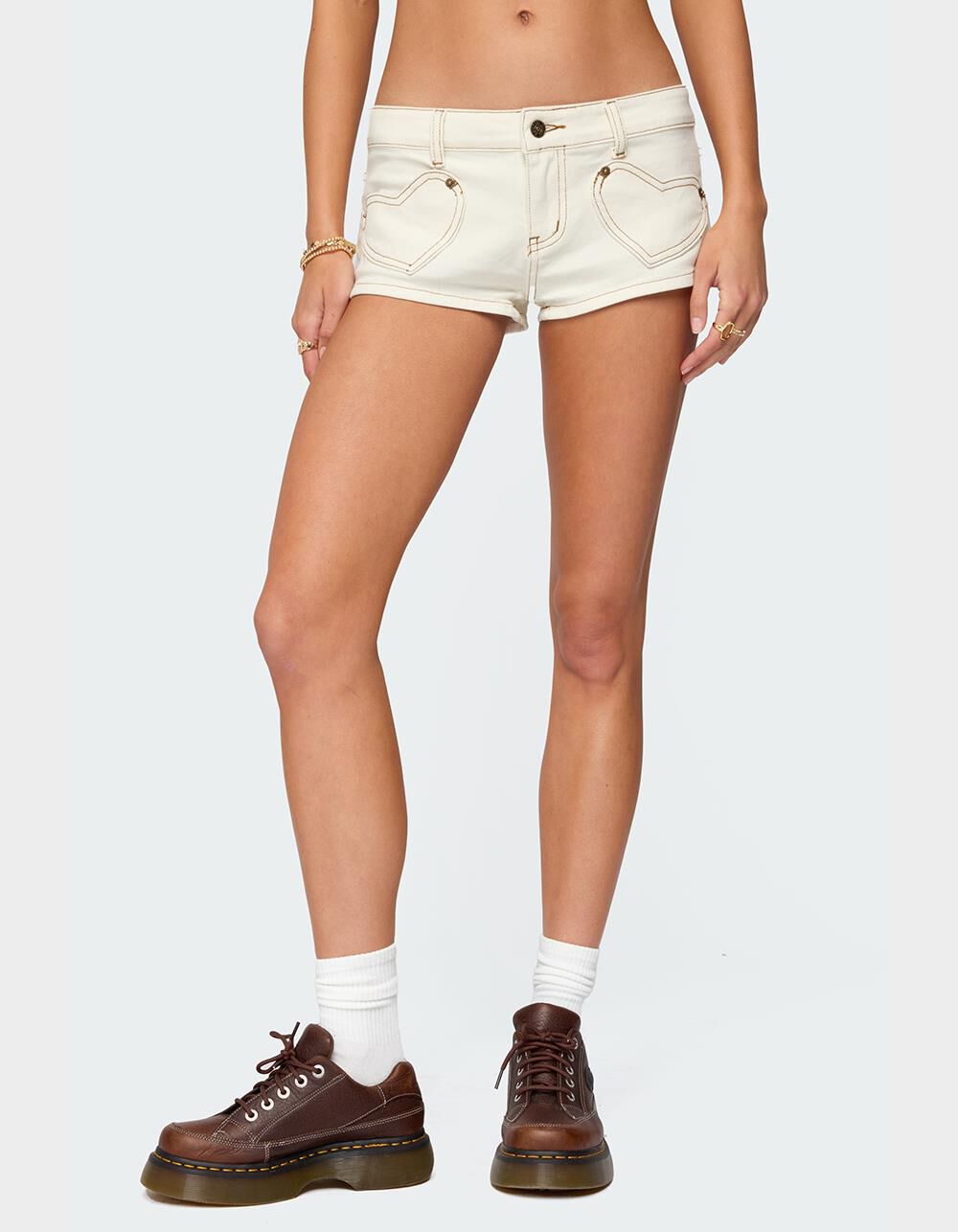 EDIKTED Hearts Low Rise Micro Denim Shorts