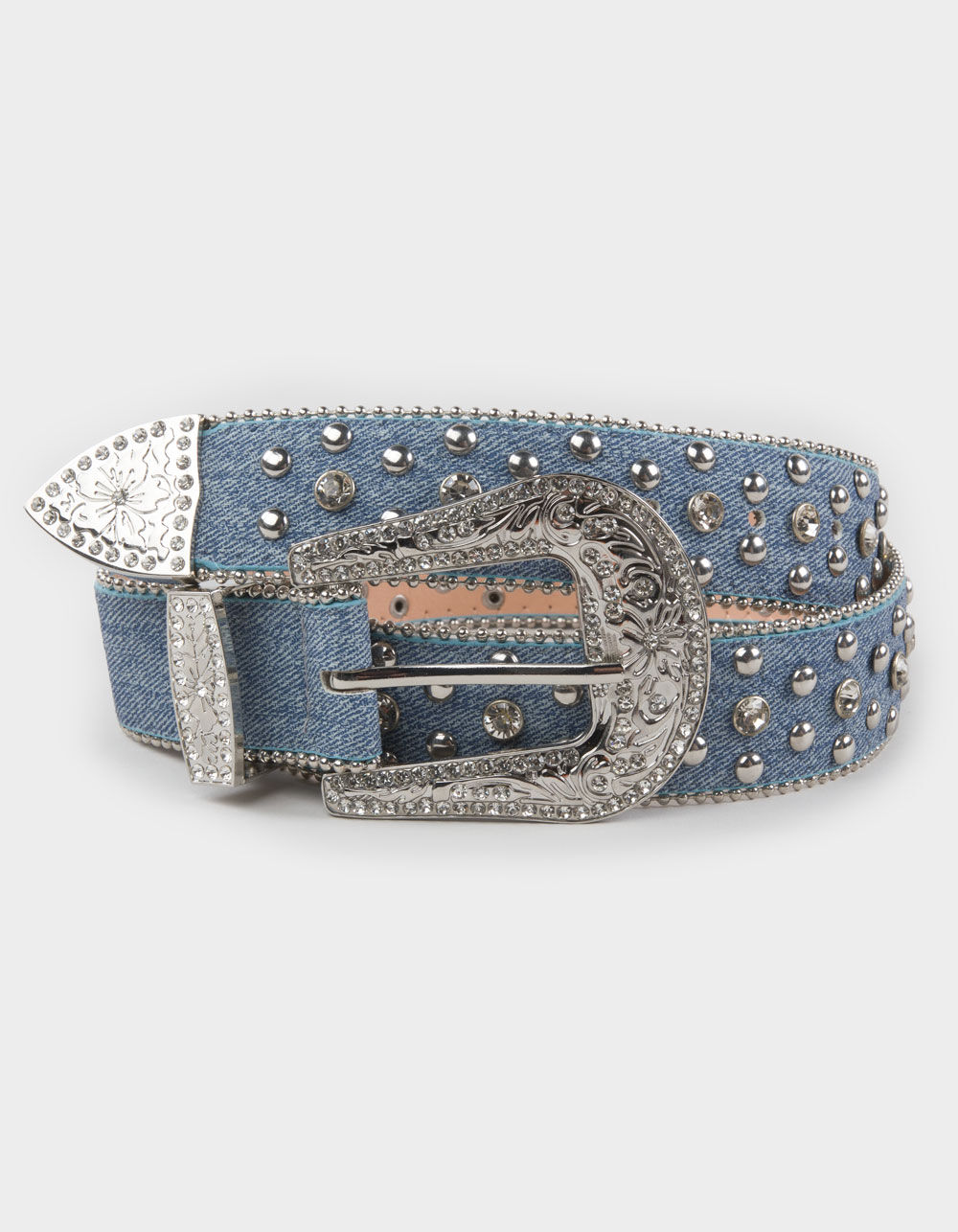 Studded Denim Western Belt