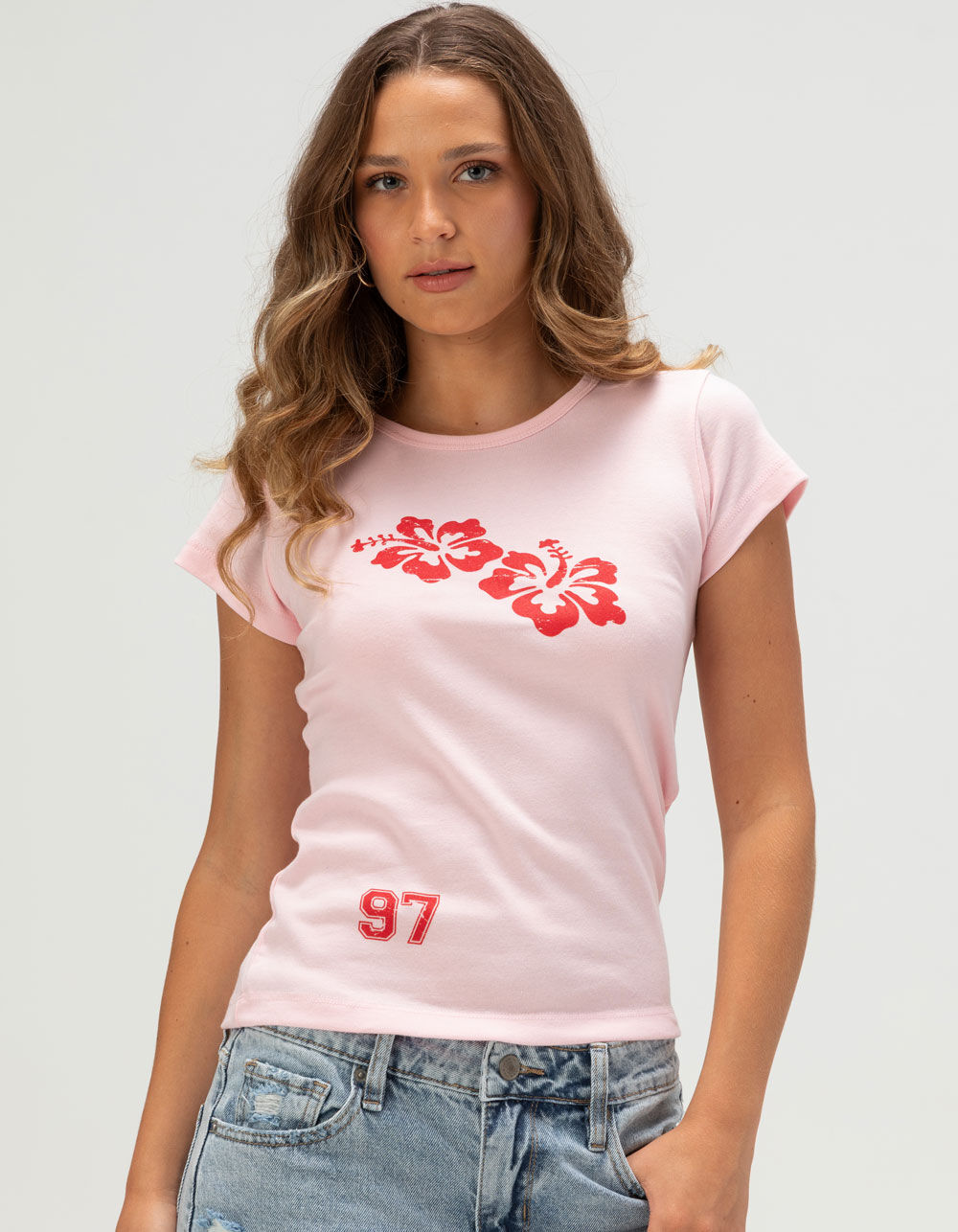 RSQ Womens Hibiscus Baby Tee