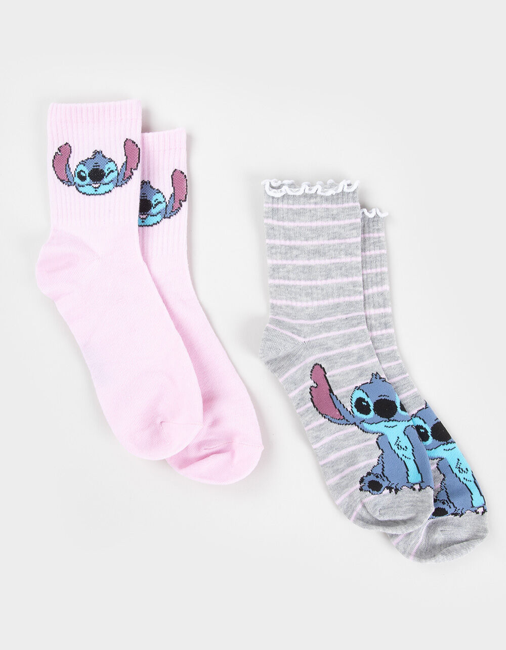 DISNEY Stitch 2 Pack Womens Lettuce Rib Mid Crew Socks