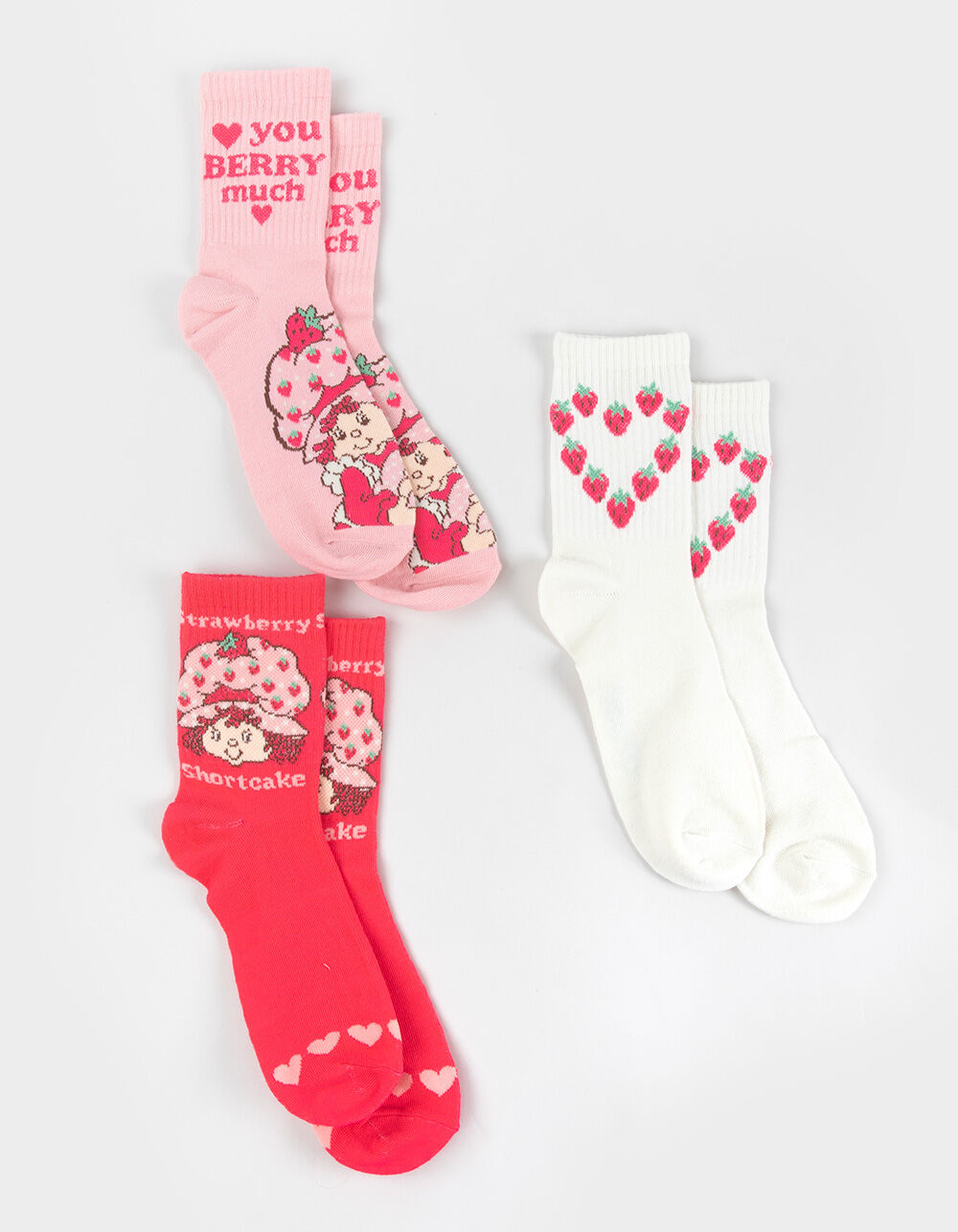 STRAWBERRY SHORTCAKE 3 Pack Womens Ribbed Mid Crew Socks