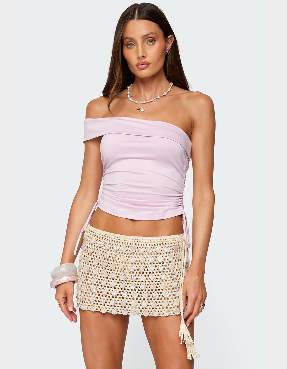 EDIKTED Yafa Asymmetric Off Shoulder Top
