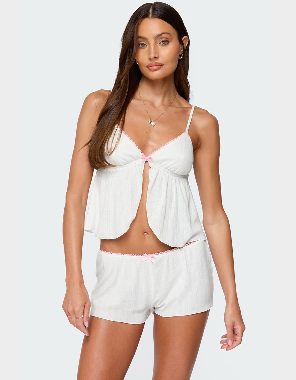 EDIKTED Linny Split Front Pointelle Top