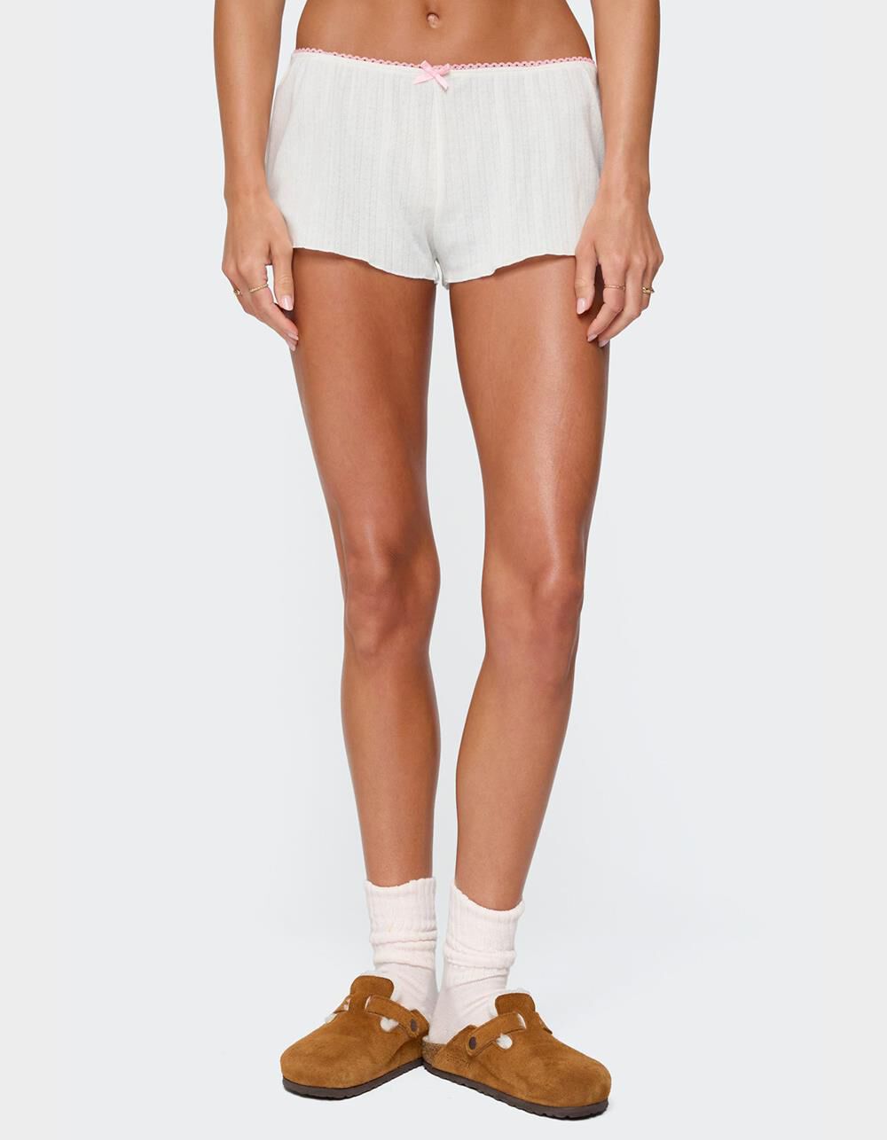 EDIKTED Linny Contrast Pointelle Shorts