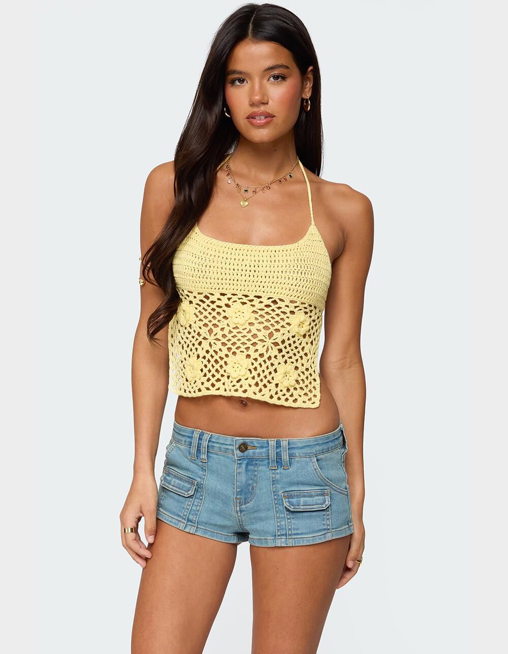 EDIKTED Miel Crochet Backless Halter Top