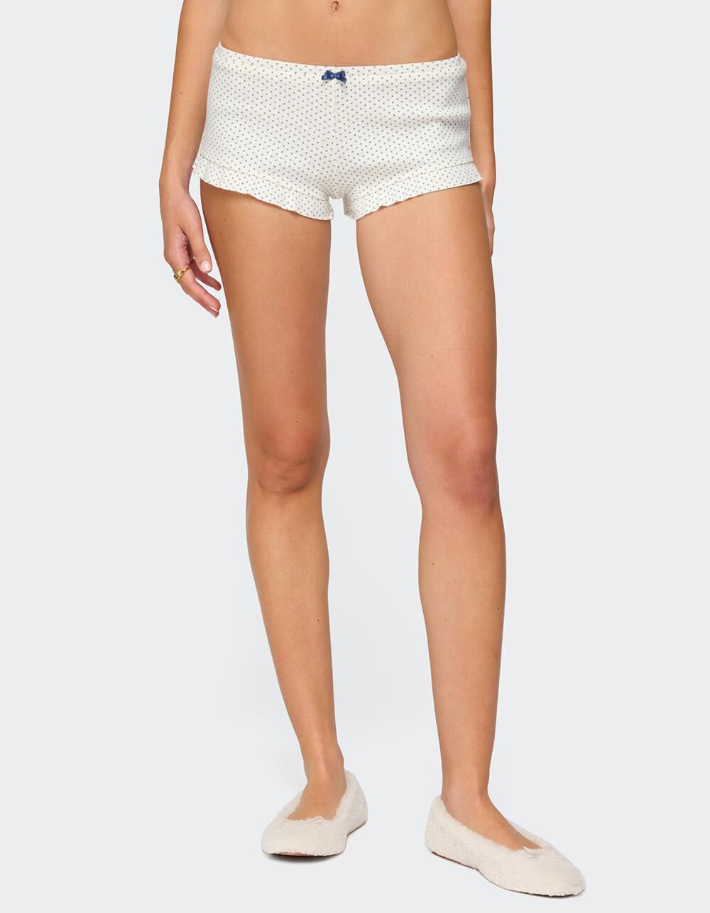 EDIKTED Avalon Dotted Pointelle Ruffle Shorts