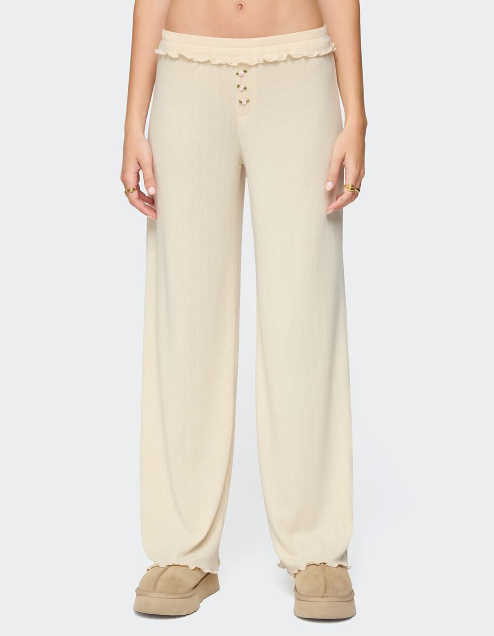 EDIKTED Posy Ruffle Pointelle Pants