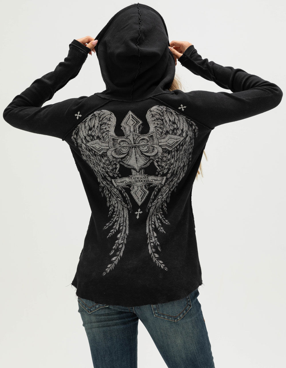 AFFLICTION Simulation Womens Button Up Thermal Hoodie