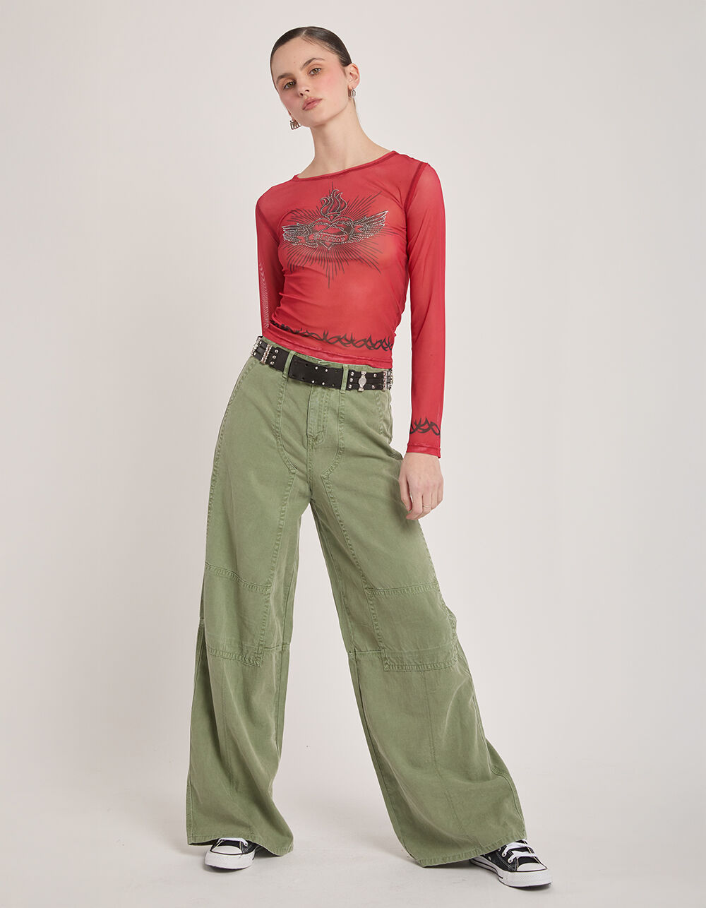 PLAYBOY Tattoo Print Mesh Womens Long Sleeve Top