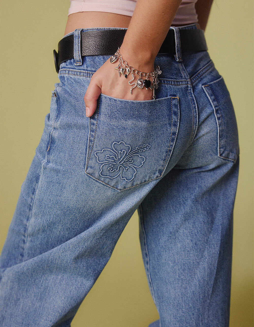 RSQ Womens Low Rise Hibiscus Baggy Jeans