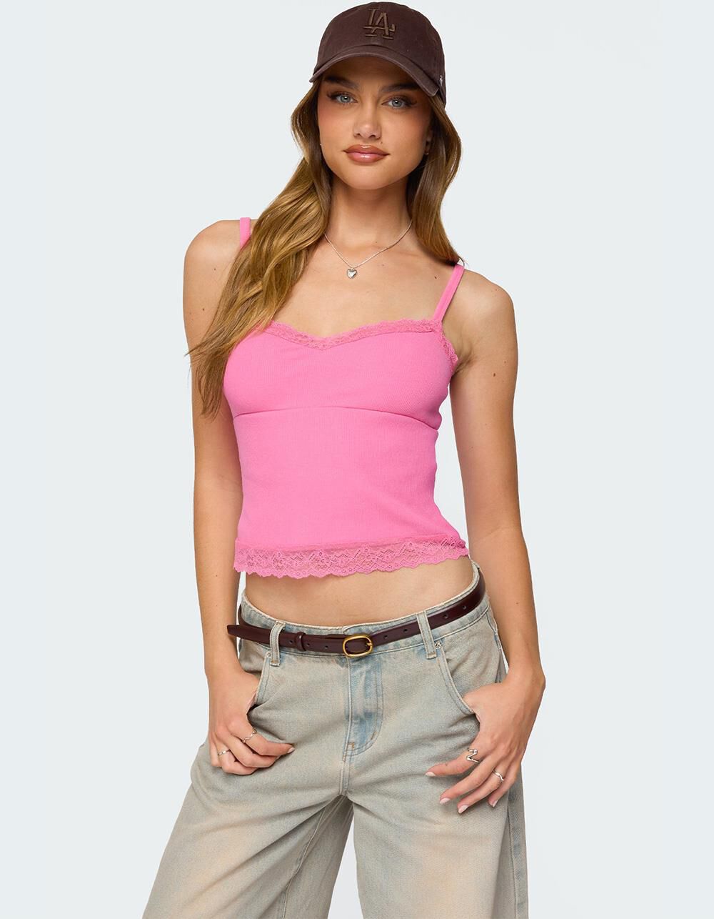 EDIKTED Mireille Lacey Tank Top