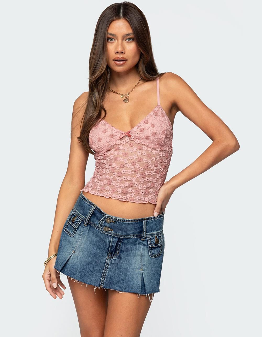 EDIKTED Floral Textured Lace Tank Top