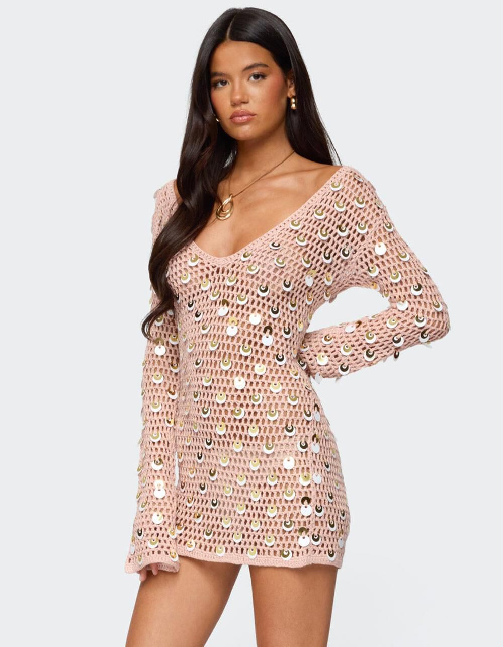 EDIKTED Corea Sequin Crochet Mini Dress
