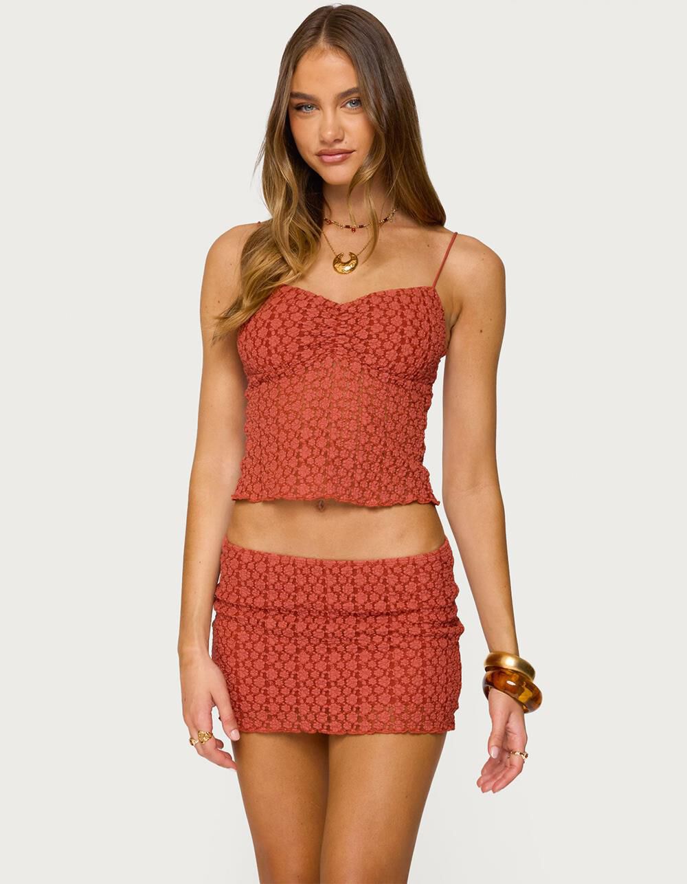 EDIKTED Josephina Textured Floral Tank Top