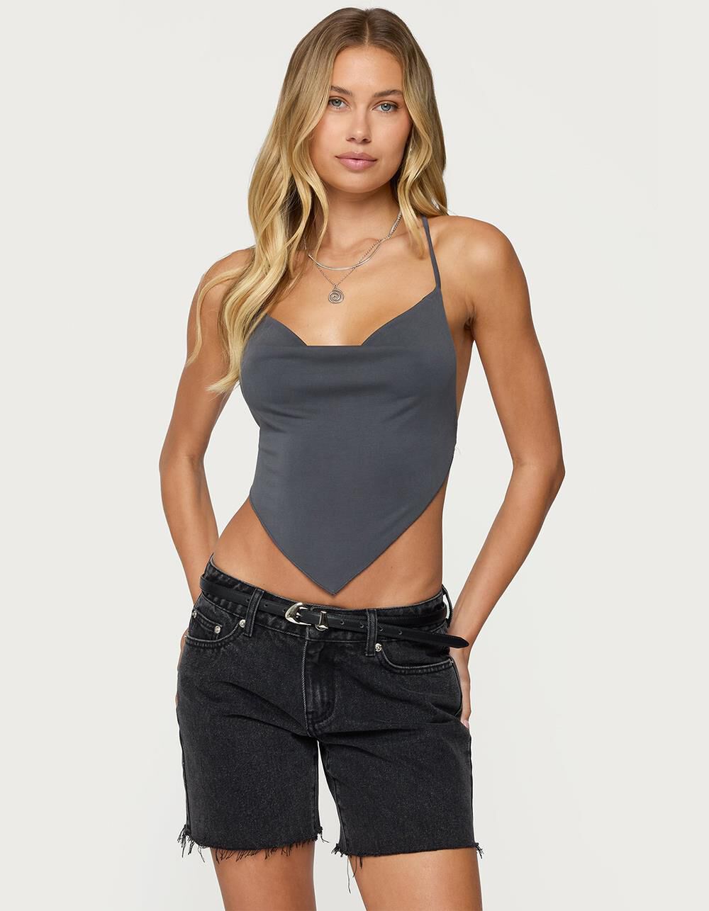 EDIKTED Tilla Backless Cowl Neck Top