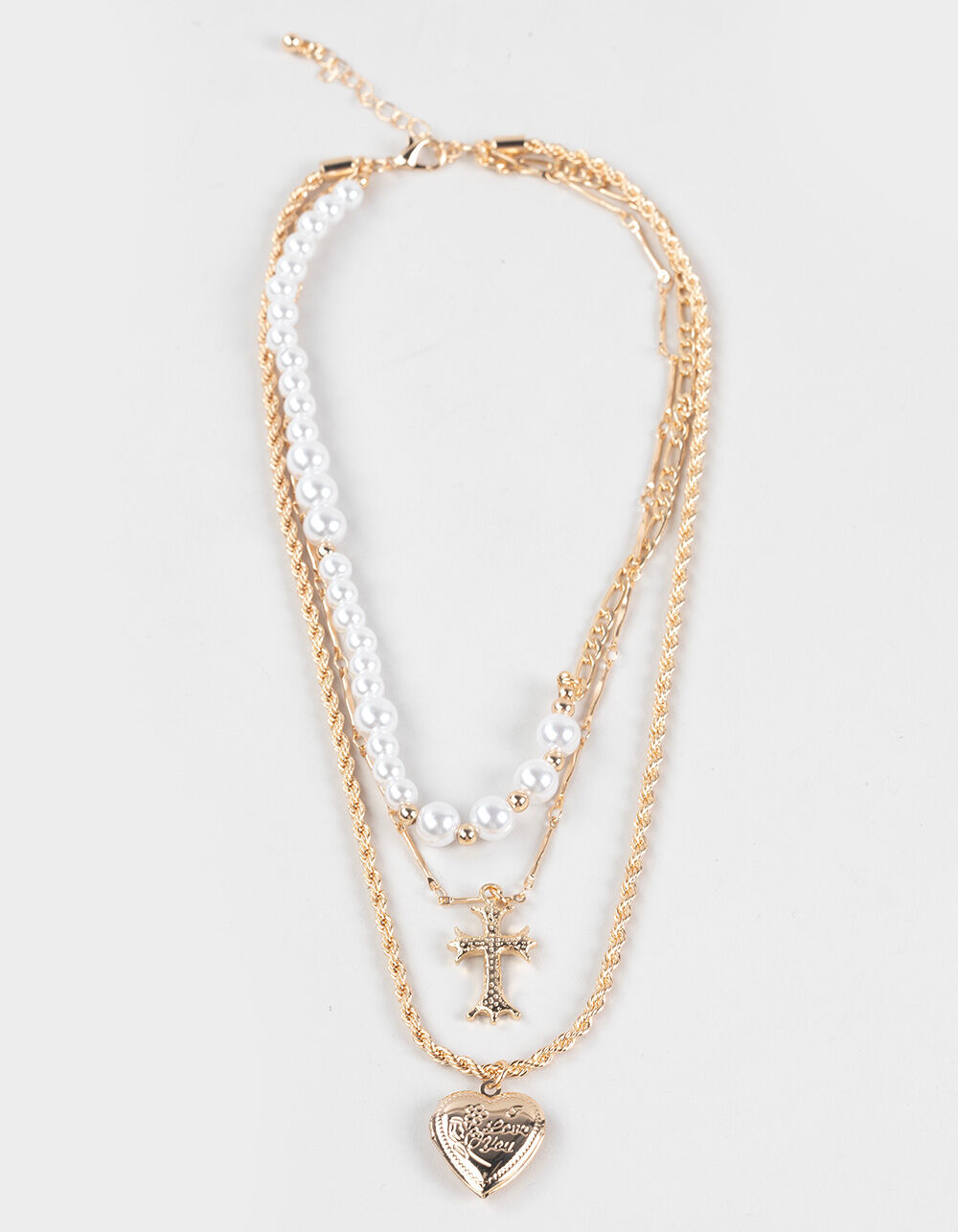 FULL TILT Layered Cross/Pearl Heart Necklace