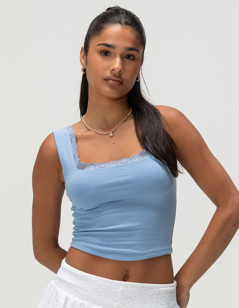 BOZZOLO Womens Lace Trim Square Neck Top