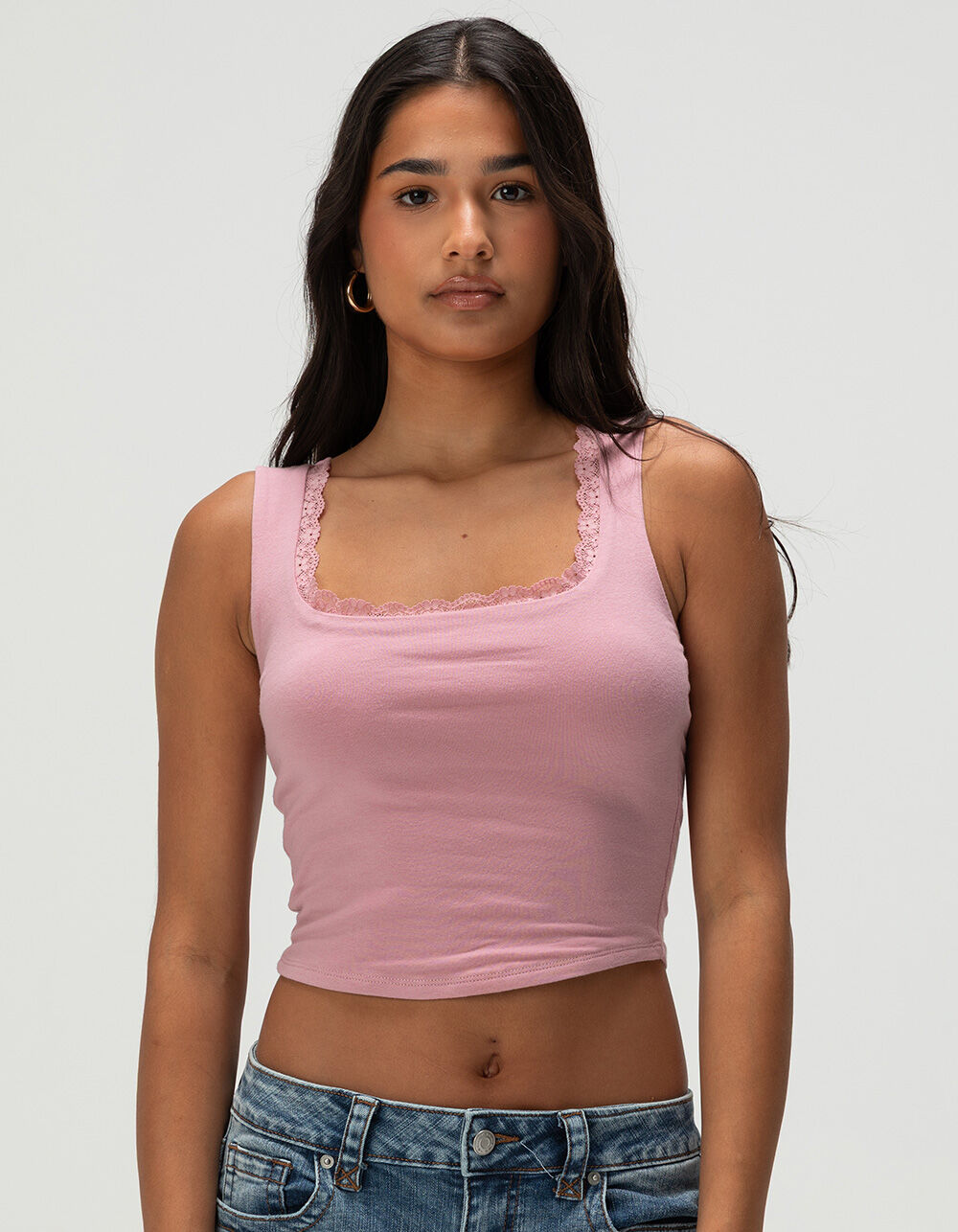 BOZZOLO Womens Lace Trim Square Neck Top