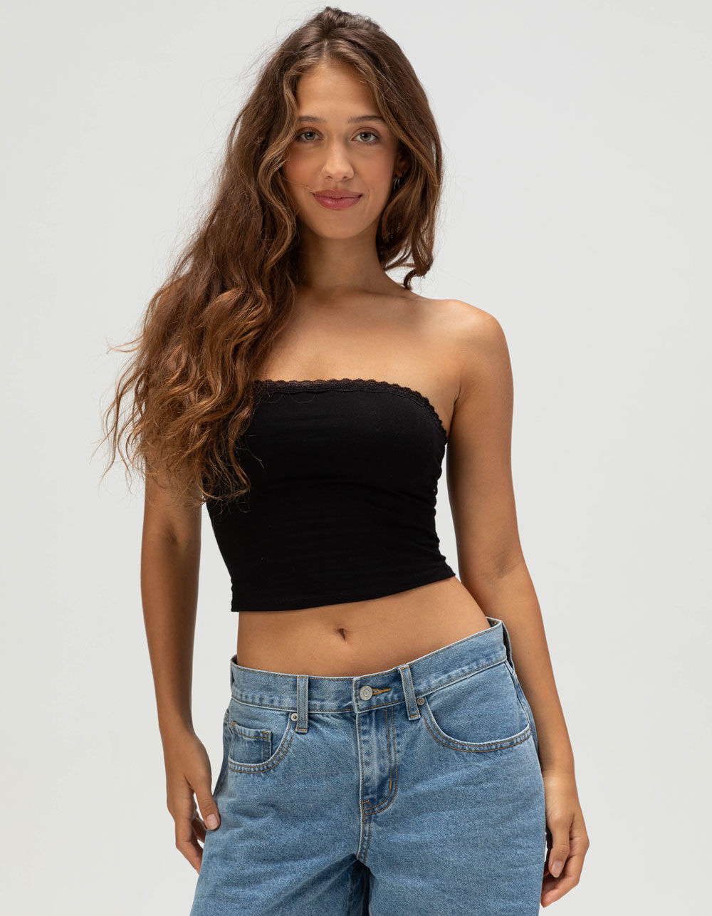 BOZZOLO Lace Trim Womens Tube Top