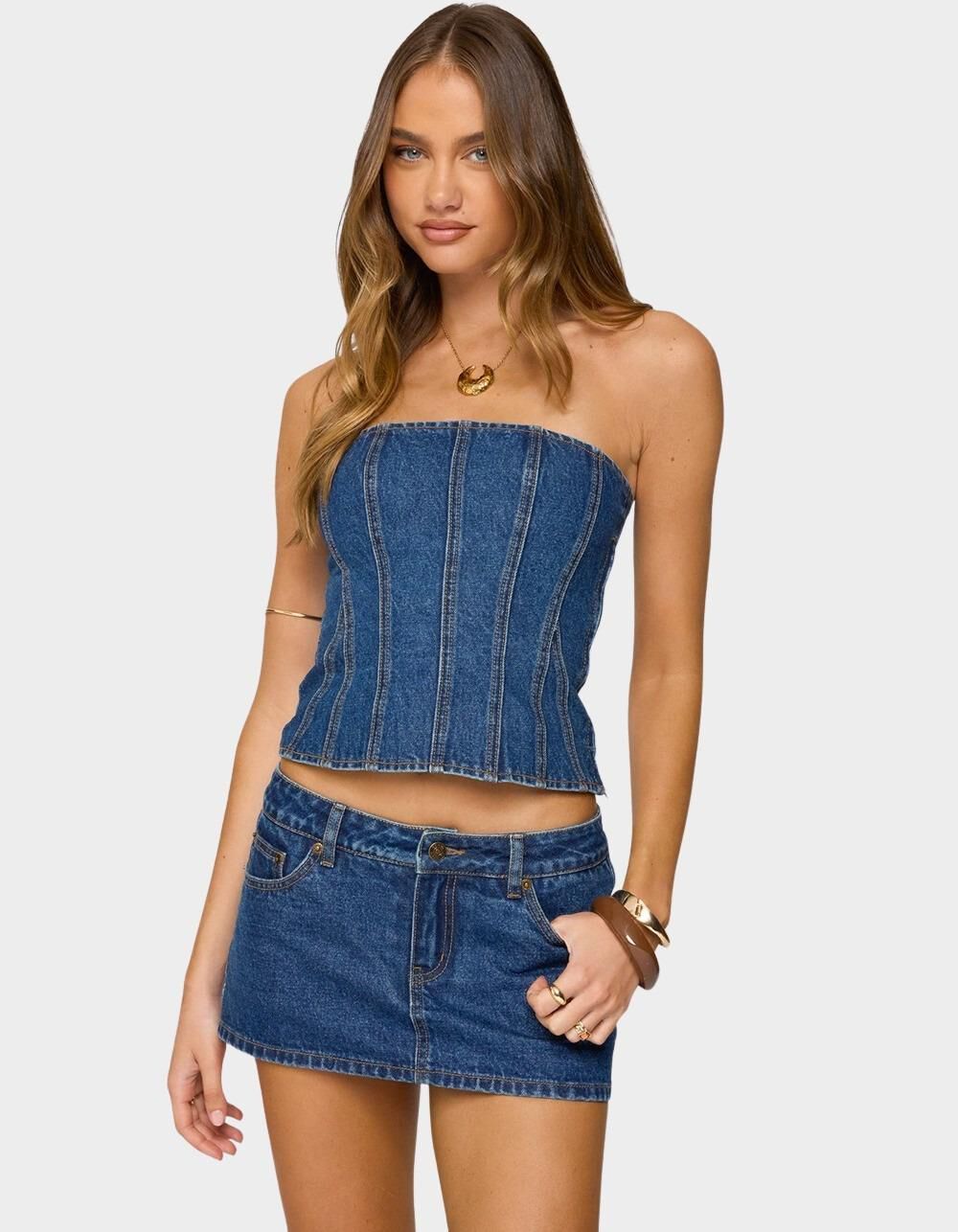 EDIKTED Camelia Strapless Denim Corset