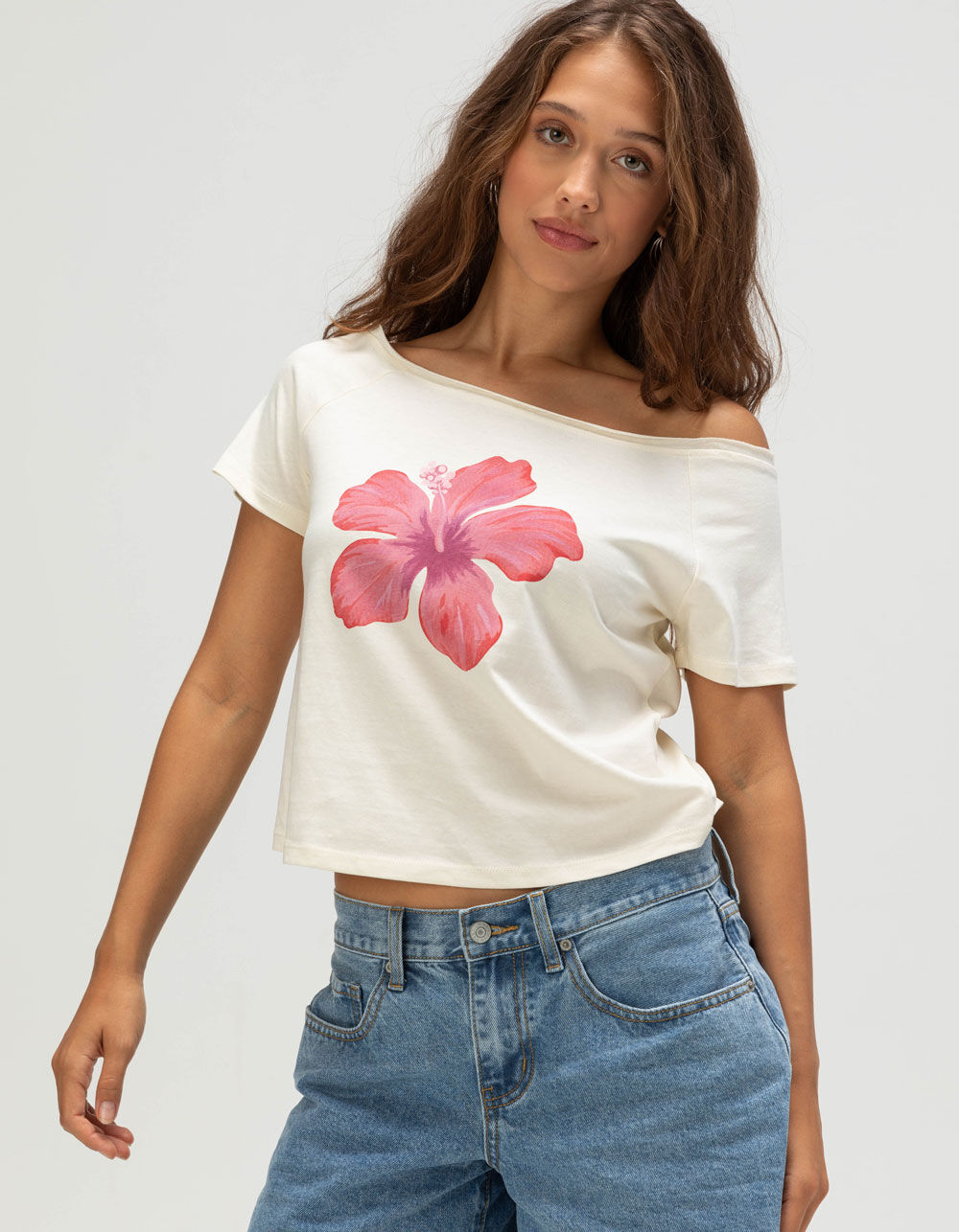 FULL TILT Hibiscus Womens Off The Shoulder Top