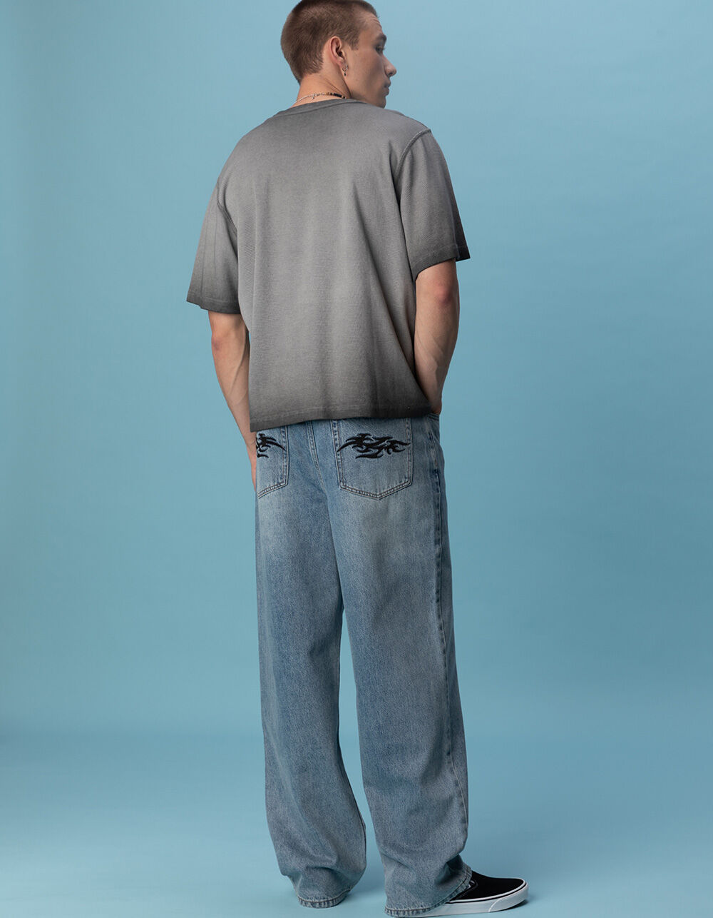 RSQ Mens Baggy Embroidered Jeans