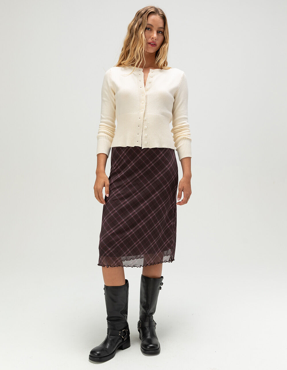 FULL TILT Low Rise Plaid Womens Mesh Midi Skirt