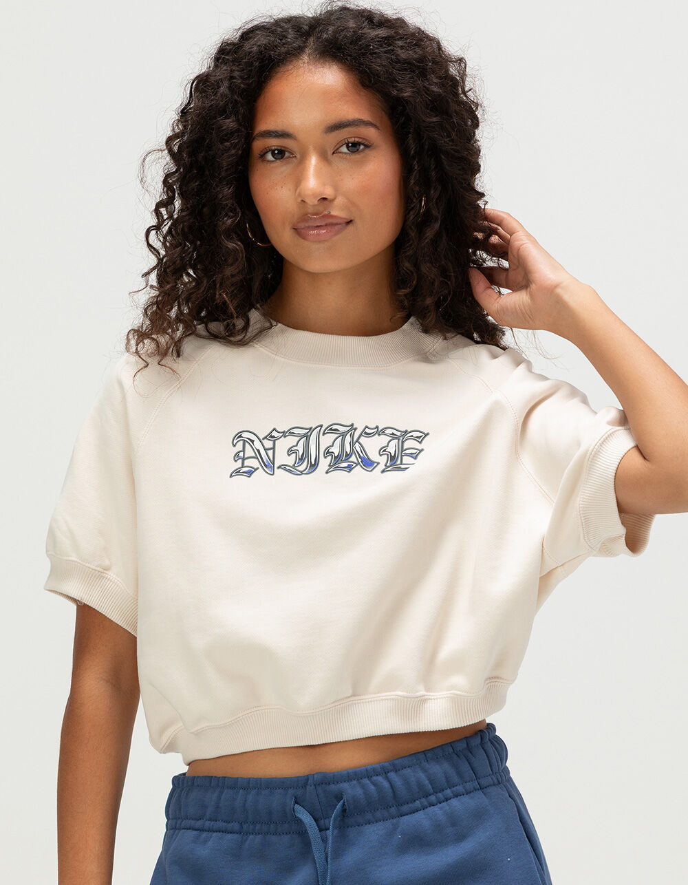 NIKE Sportswear Womens Loose Short Sleeve French Terry Crewneck Sweatshirt