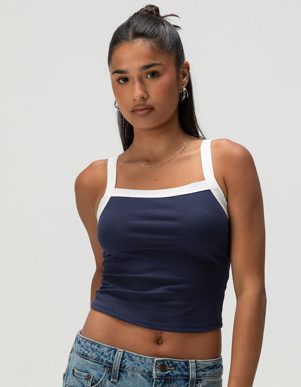 HEART & HIPS Square Neck Womens Ringer Cami