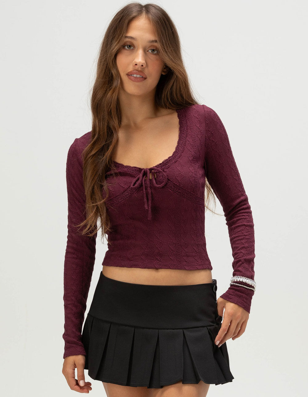 RSQ Womens Texture Long Sleeve Top