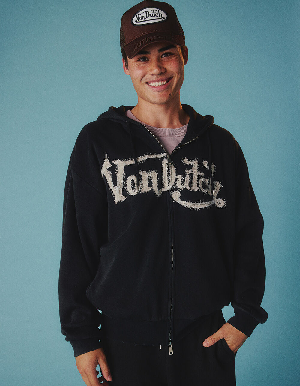 VON DUTCH Patch Mens Zip-Up Hoodie