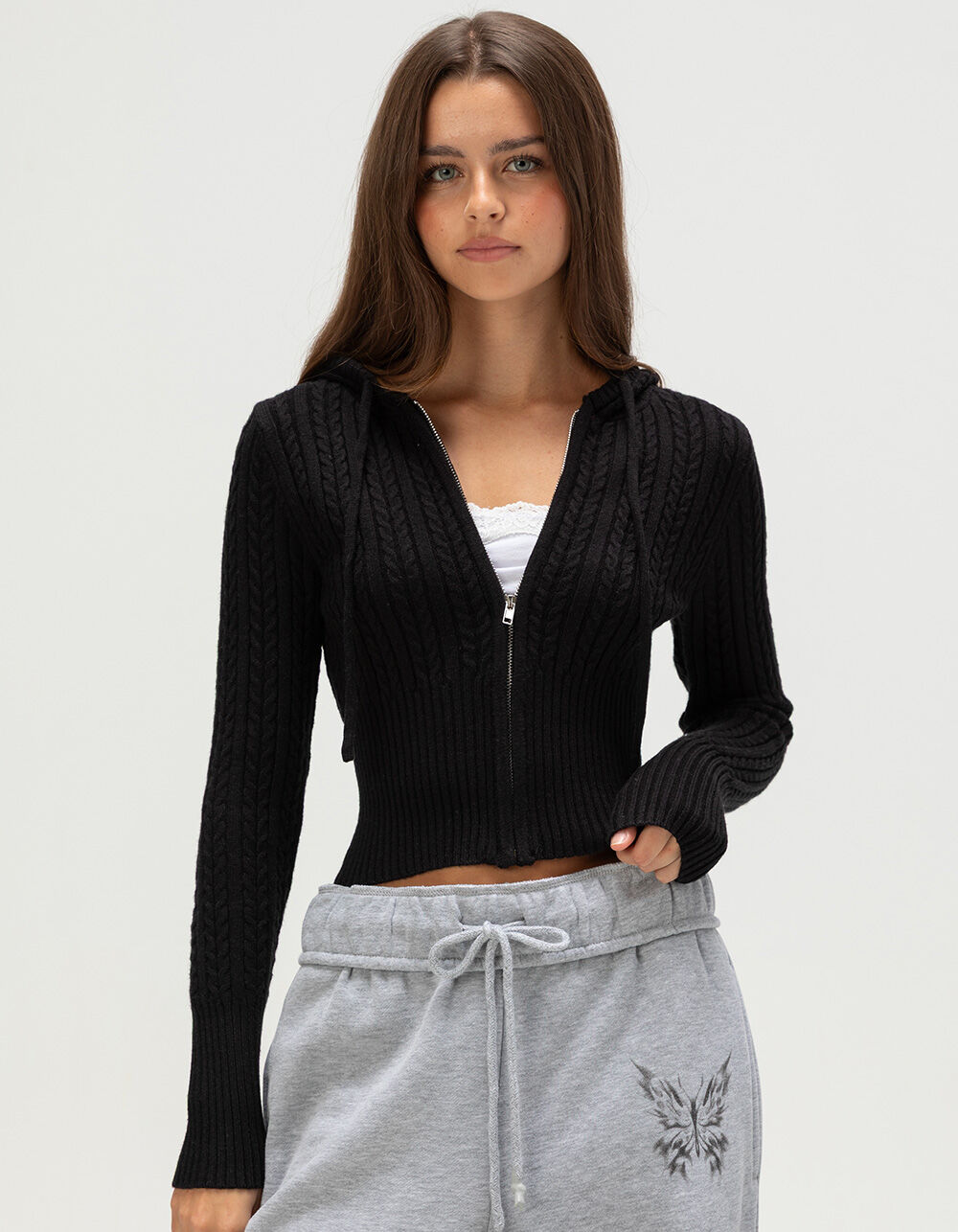 RSQ Womens Cable Knit Zip-Up Sweater RSQ Womens Cable Knit Zip-Up Sweater