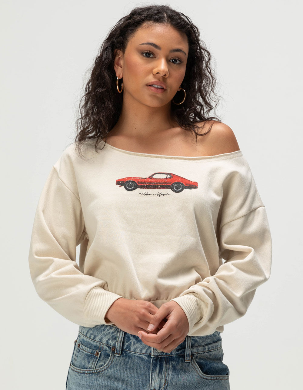 RSQ Womens Retro Car Oversized Sweatshirt