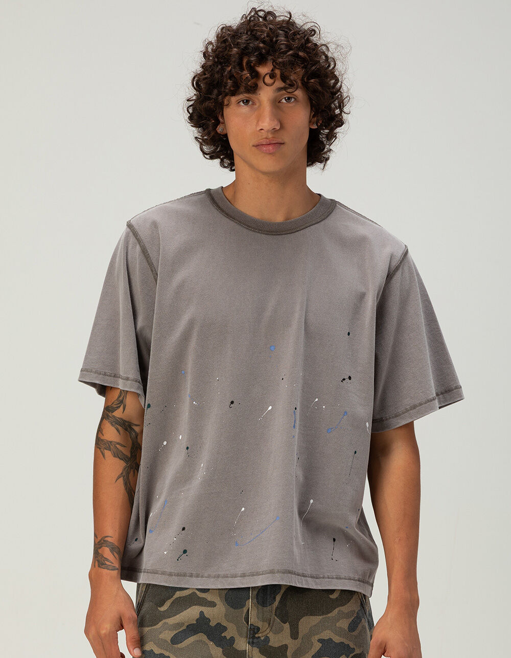 RSQ Mens Paint Splatter Boxy Tee