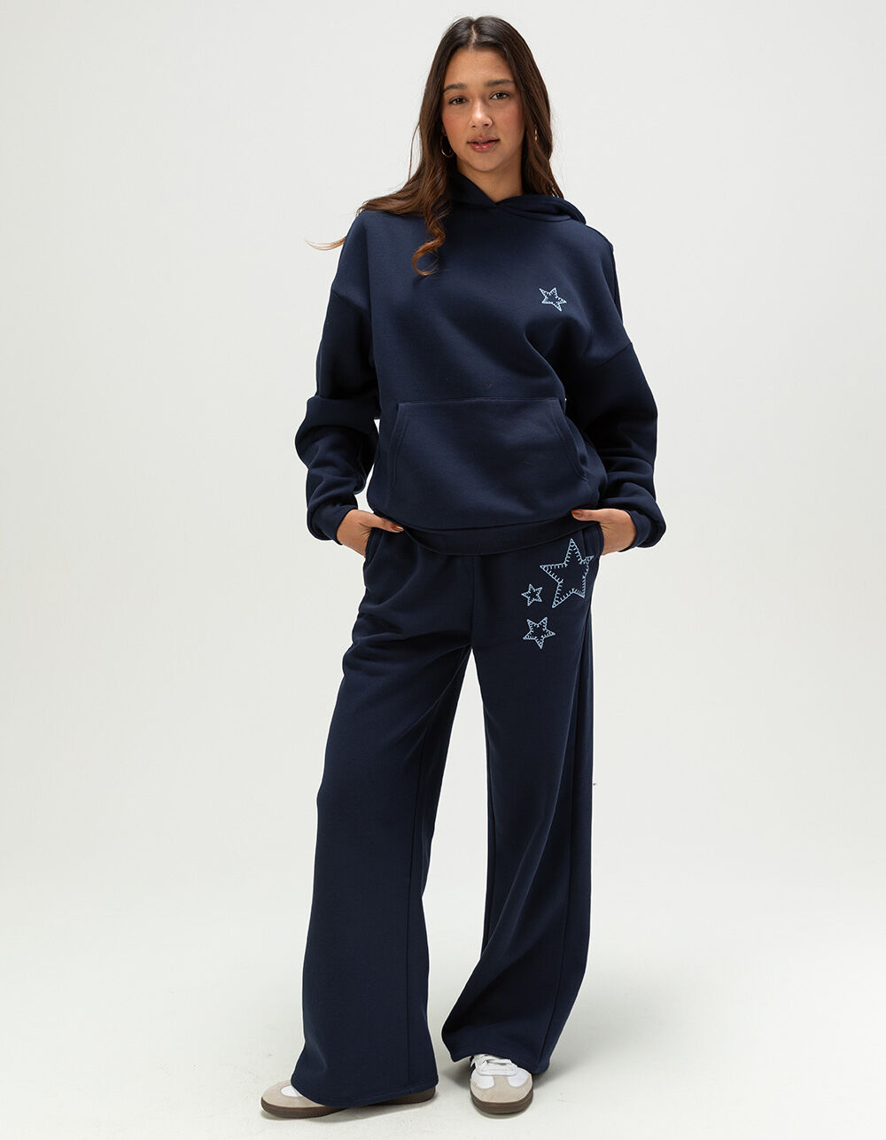 FULL TILT Embroidered Star Womens Wide Leg Sweatpants