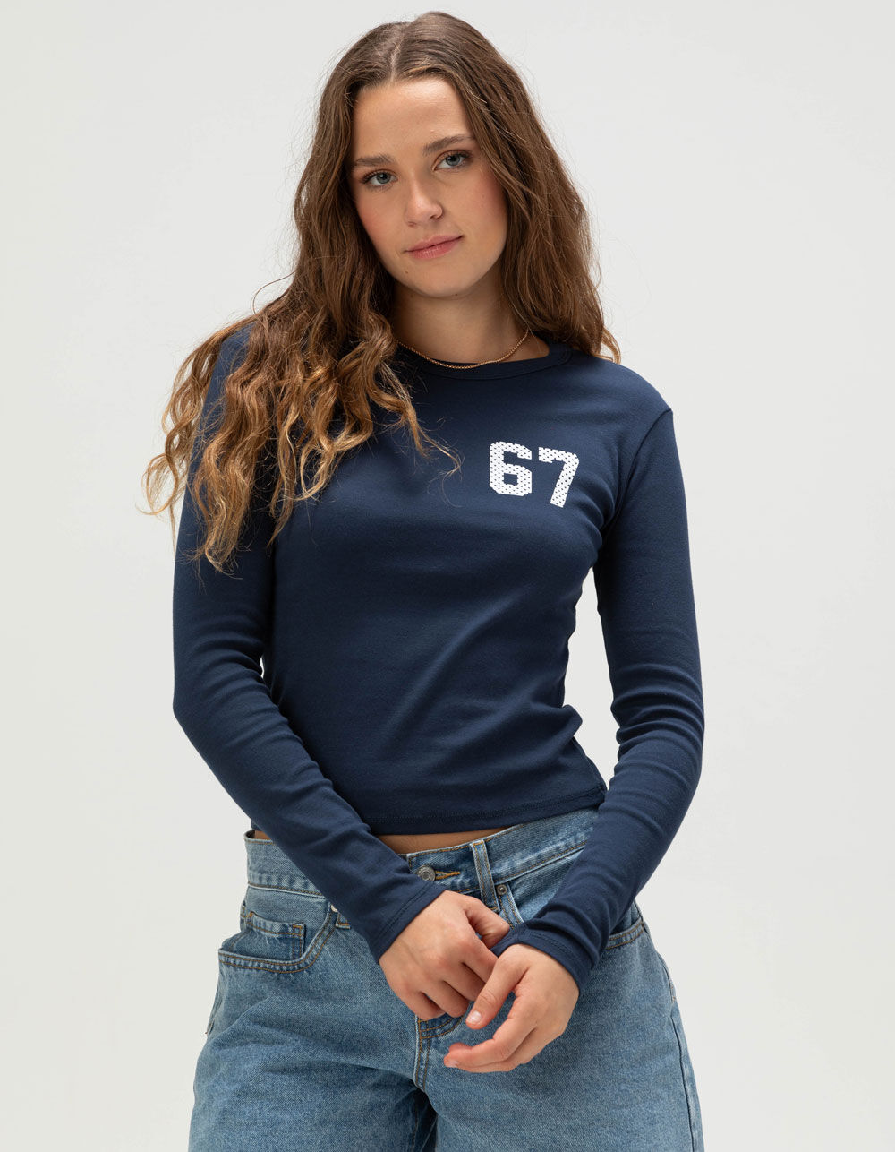 RSQ Womens 67 Dot Long Sleeve Baby Tee